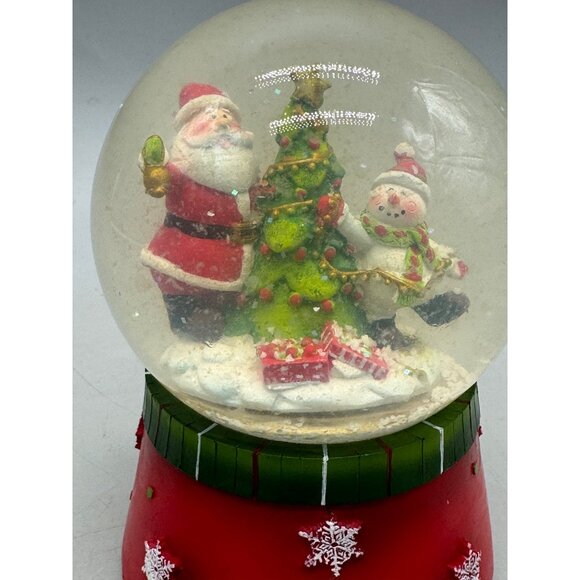 Santa & Snowman Christmas Snow Globe tree jolly snowflakes red green 6" READ - Picture 2 of 11